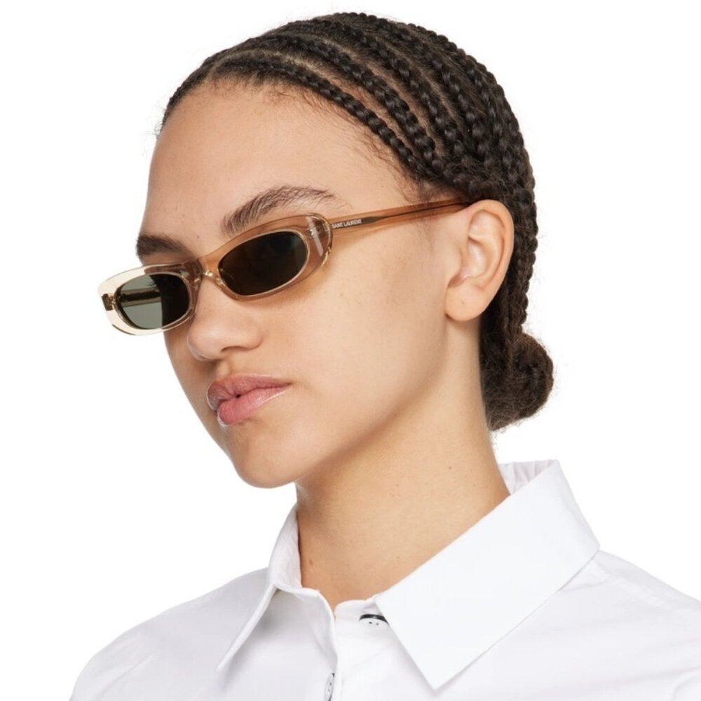 Saint Laurent Women Sunglasses Transparent Nude Grey Oval SL557 004 BRAND NEW - Picture 10 of 11